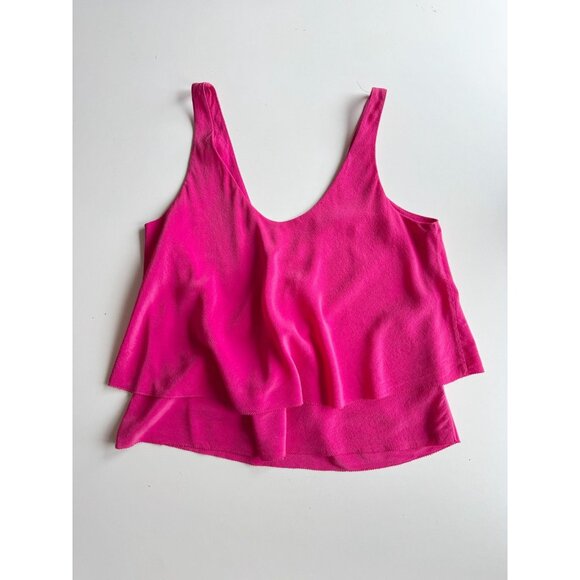 Aritzia T BABATON Fuchsia Pink Silk Crepe Tiered Layered A-Line Tank, Size M - Picture 5 of 10